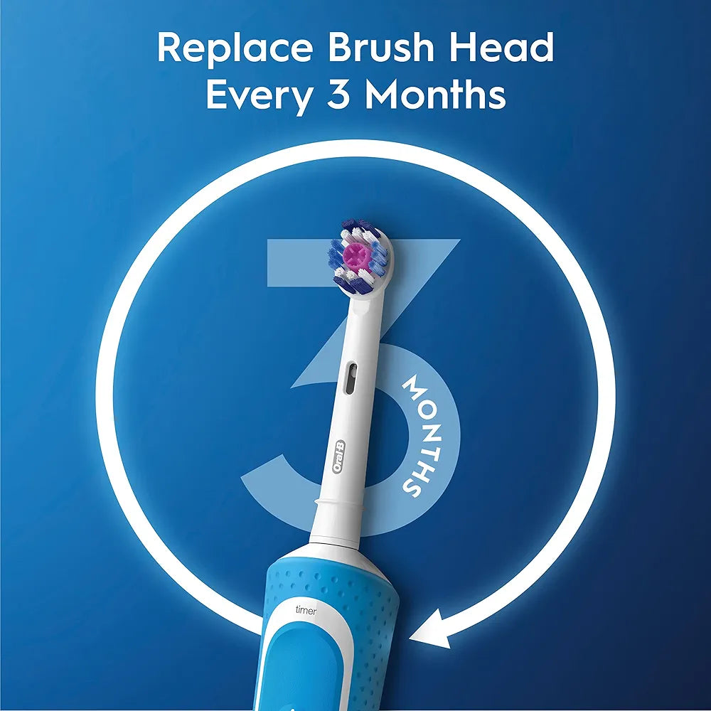 Oral-B Pro 400 3D White Vitality Electric Toothbrush (Rechargeable) – Blue (with 2 Brush Heads)